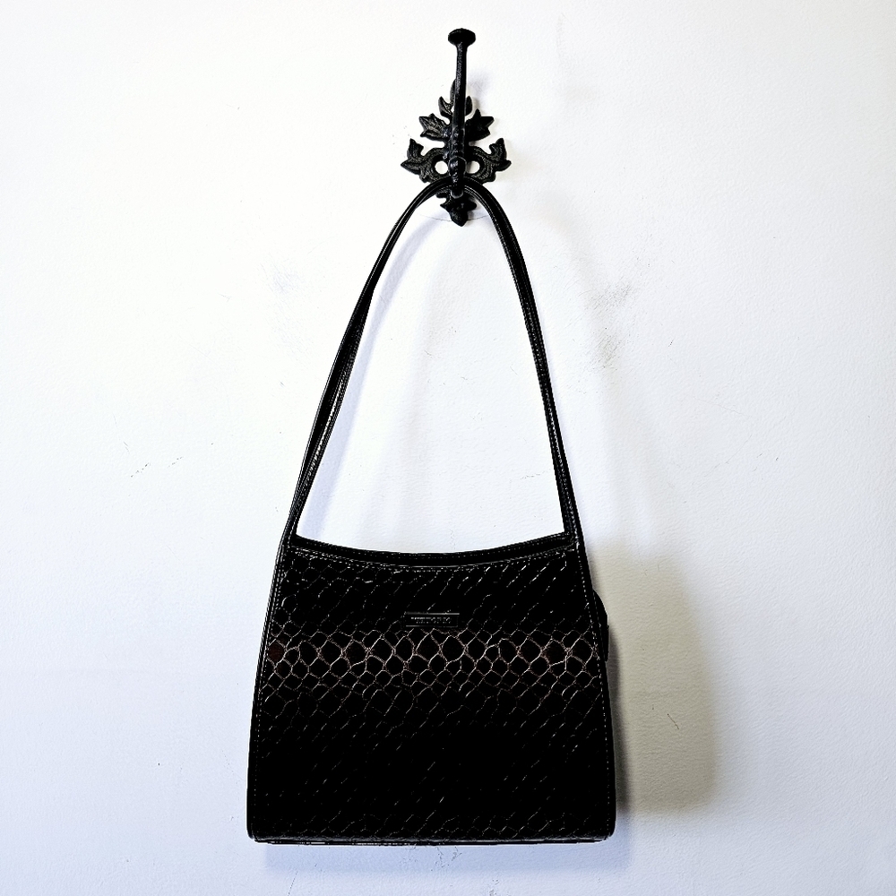 Vintage 90's Vittorio Shiny Faux Leather Croc Embossed Shoulder Bag Purse EUC